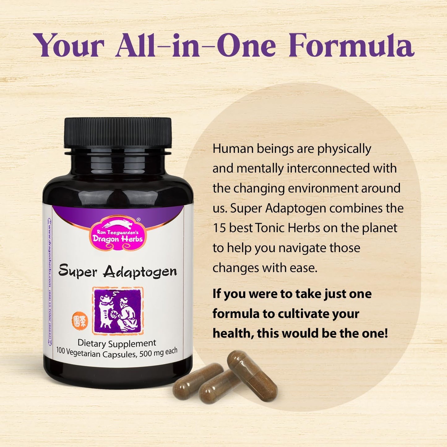 All Natural Dragon Herbs Super Adaptogen Supplement for Well-Being, Mood, and Immune Function - Non-GMO with 100 Capsules