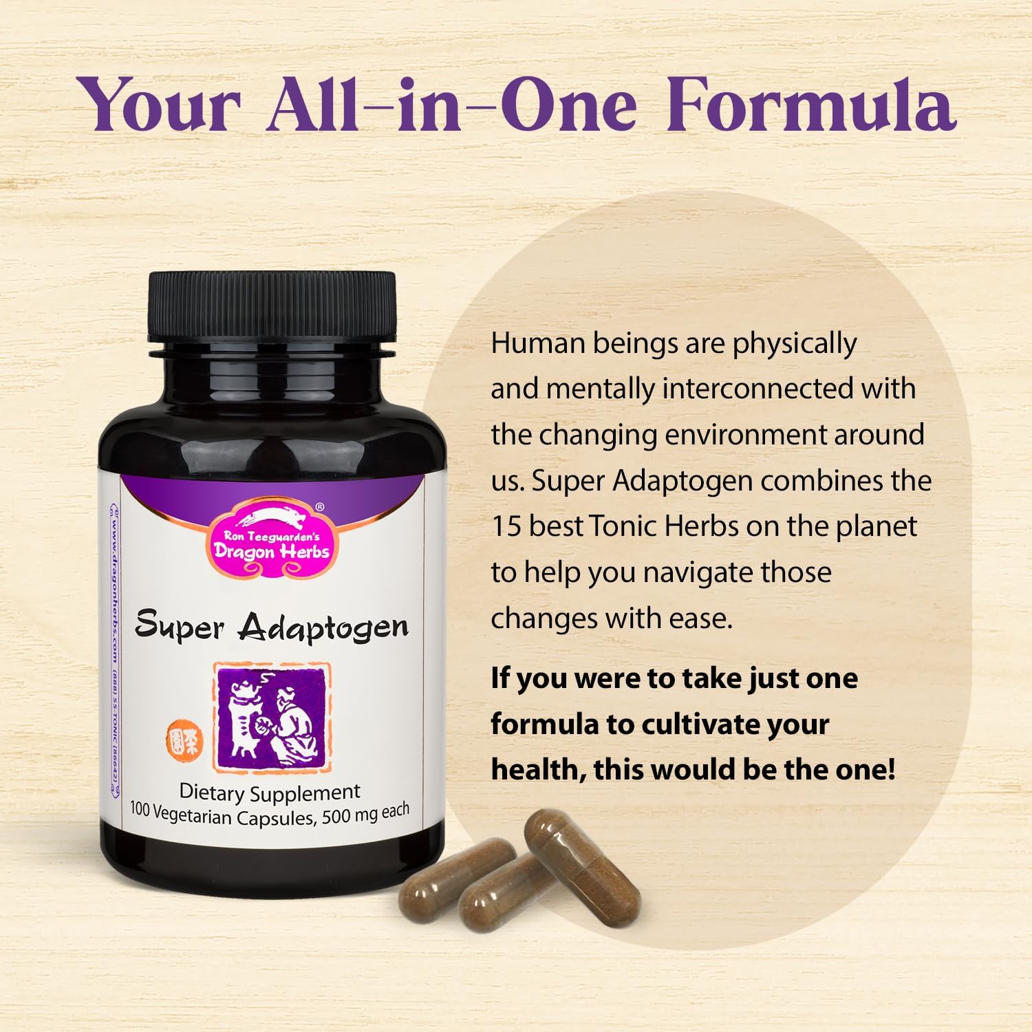 All Natural Dragon Herbs Super Adaptogen Supplement for Well-Being, Mood, and Immune Function - Non-GMO with 100 Capsules