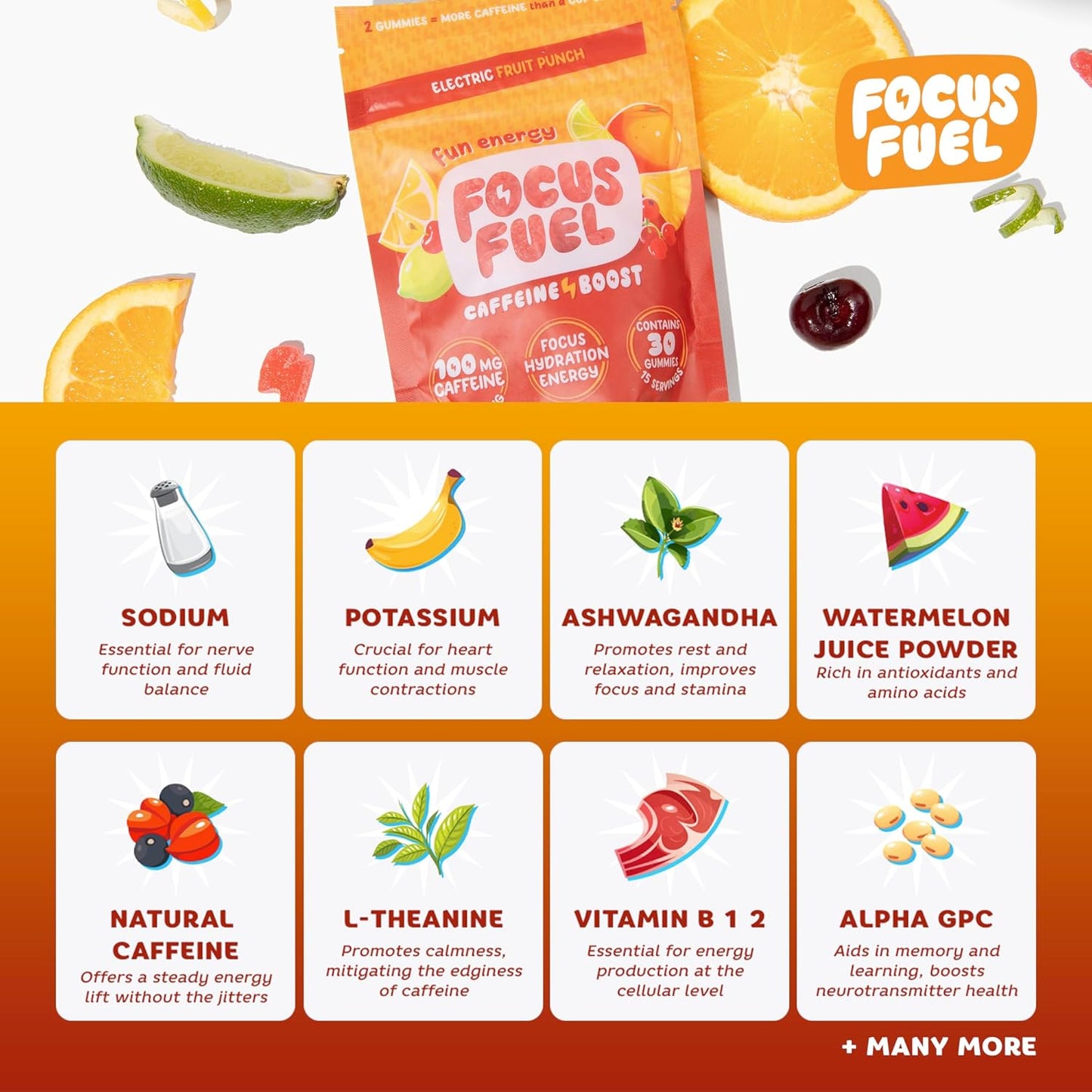 All-Natural FocusFuel Energy Chews - Boost Focus and Energy with 100mg Caffeine, B12, Magnesium, Electrolytes - Fruit Punch Flavor, 30 Chews - BoostGo Australia