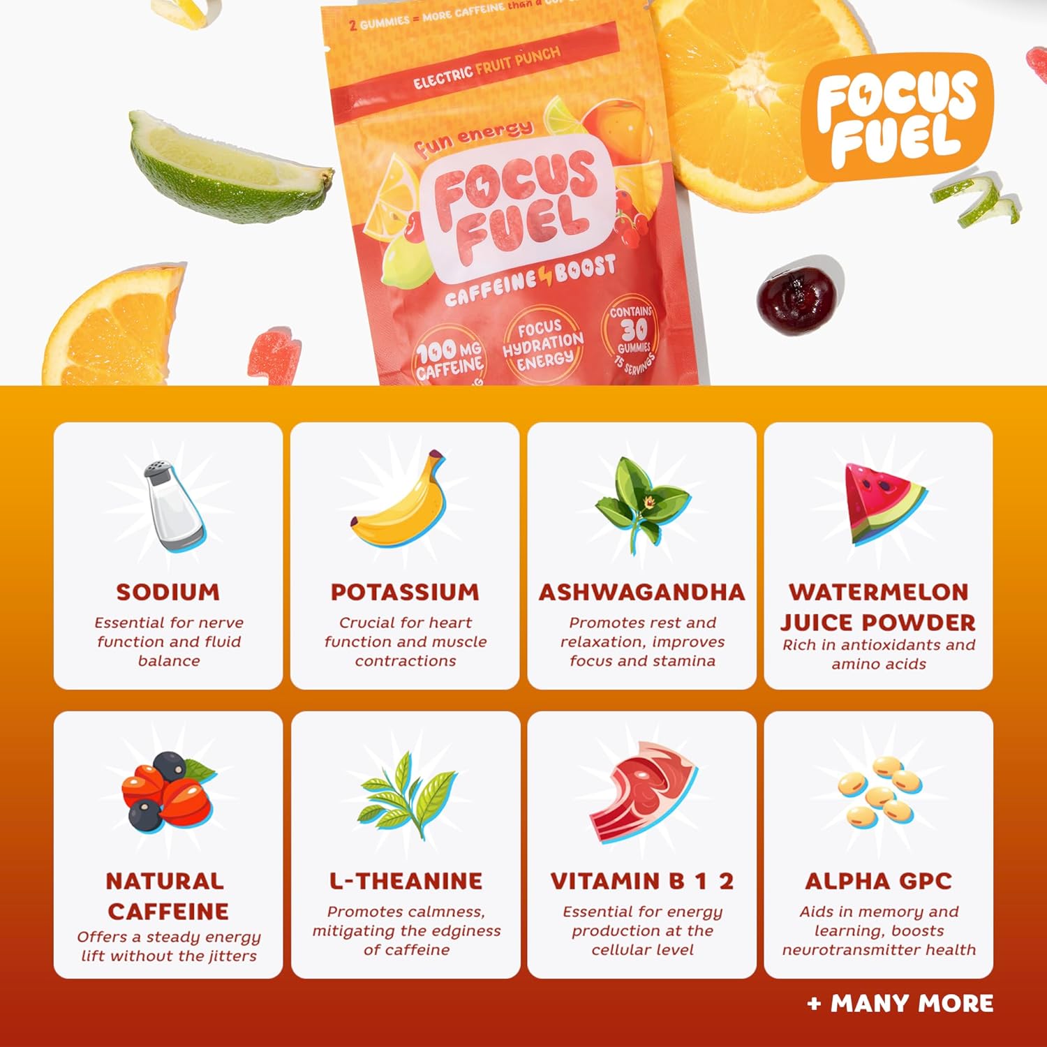 All-Natural FocusFuel Energy Chews - Boost Focus and Energy with 100mg Caffeine, B12, Magnesium, Electrolytes - Fruit Punch Flavor, 30 Chews - BoostGo Australia