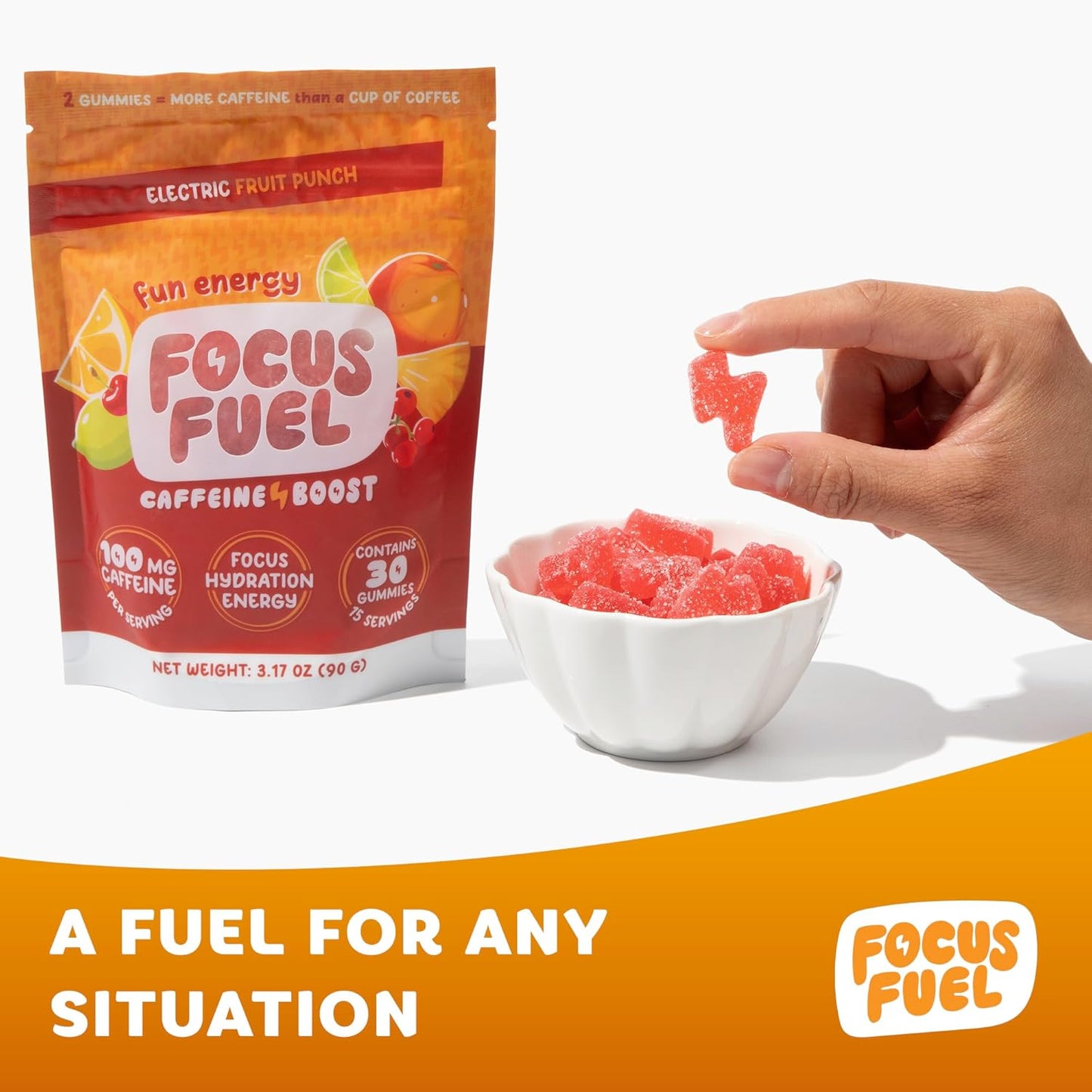 All-Natural FocusFuel Energy Chews - Boost Focus and Energy with 100mg Caffeine, B12, Magnesium, Electrolytes - Fruit Punch Flavor, 30 Chews - BoostGo Australia