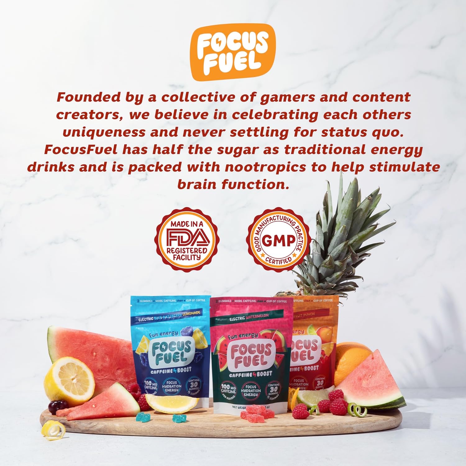 All-Natural FocusFuel Energy Chews - Boost Focus and Energy with 100mg Caffeine, B12, Magnesium, Electrolytes - Fruit Punch Flavor, 30 Chews - BoostGo Australia