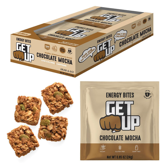 All Natural GetUp Energy Bites - Low Calorie, Caffeinated Vegan Snack with Plant Based Ingredients, Gluten Free, Portable 10 Pack