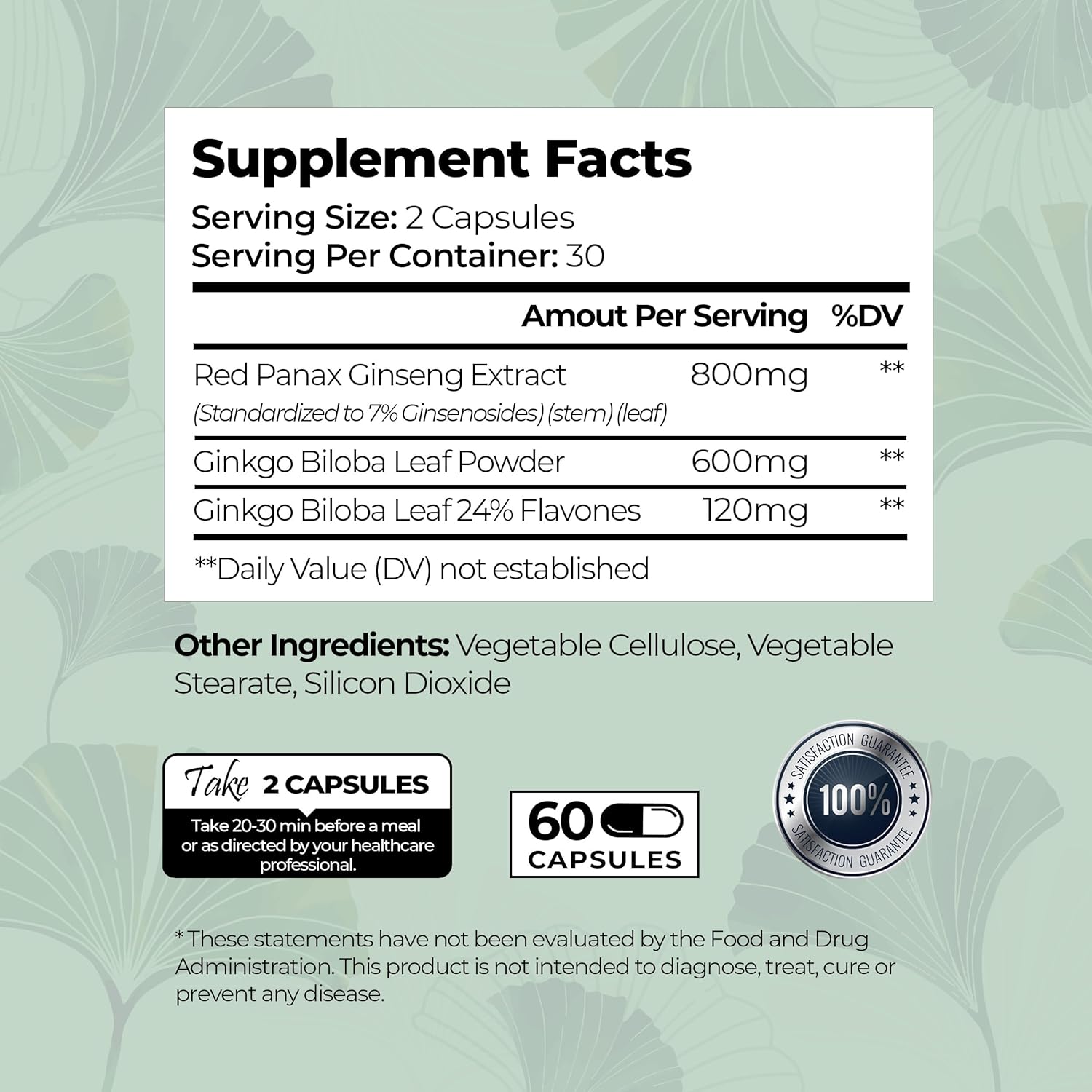 All Natural Ginkgo Biloba and Ginseng Brain Supplement for Memory, Alertness, and Circulation