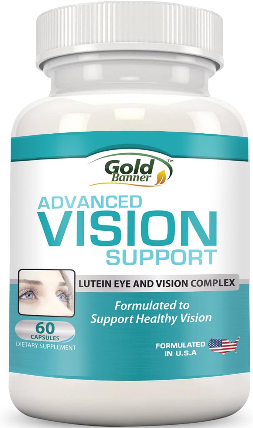 All-Natural Gold Banner Lutein Eye & Vision Complex with Bilberry, Zinc, Grapeseed, Essential Vitamins - Advanced Retina Support Capsules for Eye Health - USA-Made