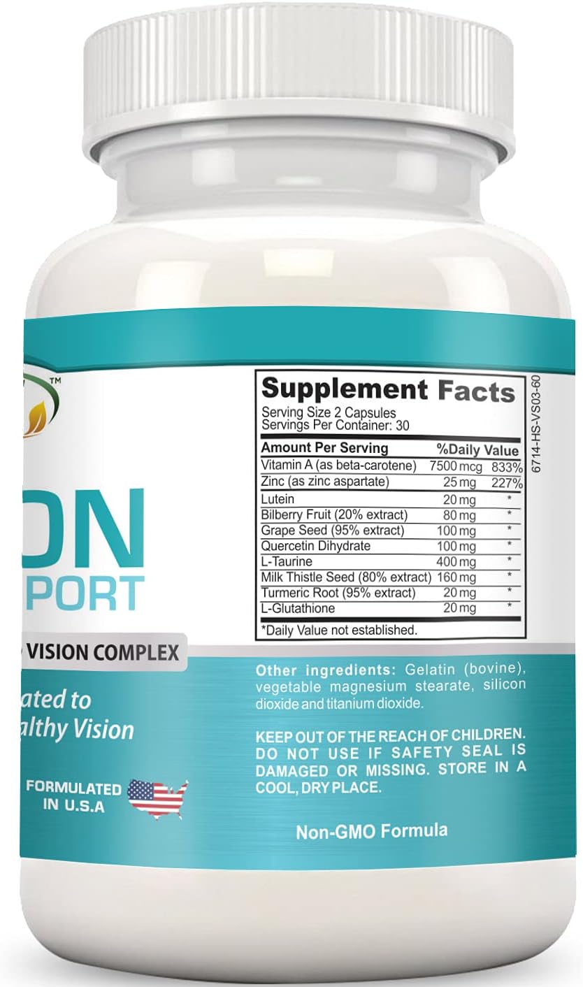 All-Natural Gold Banner Lutein Eye & Vision Complex with Bilberry, Zinc, Grapeseed, Essential Vitamins - Advanced Retina Support Capsules for Eye Health - USA-Made