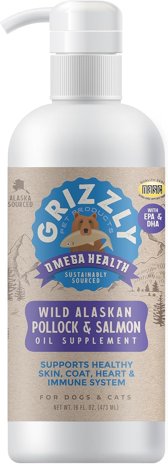 All-Natural Grizzly Omega Health Wild Salmon & Pollock Oil Blend for Dogs and Cats