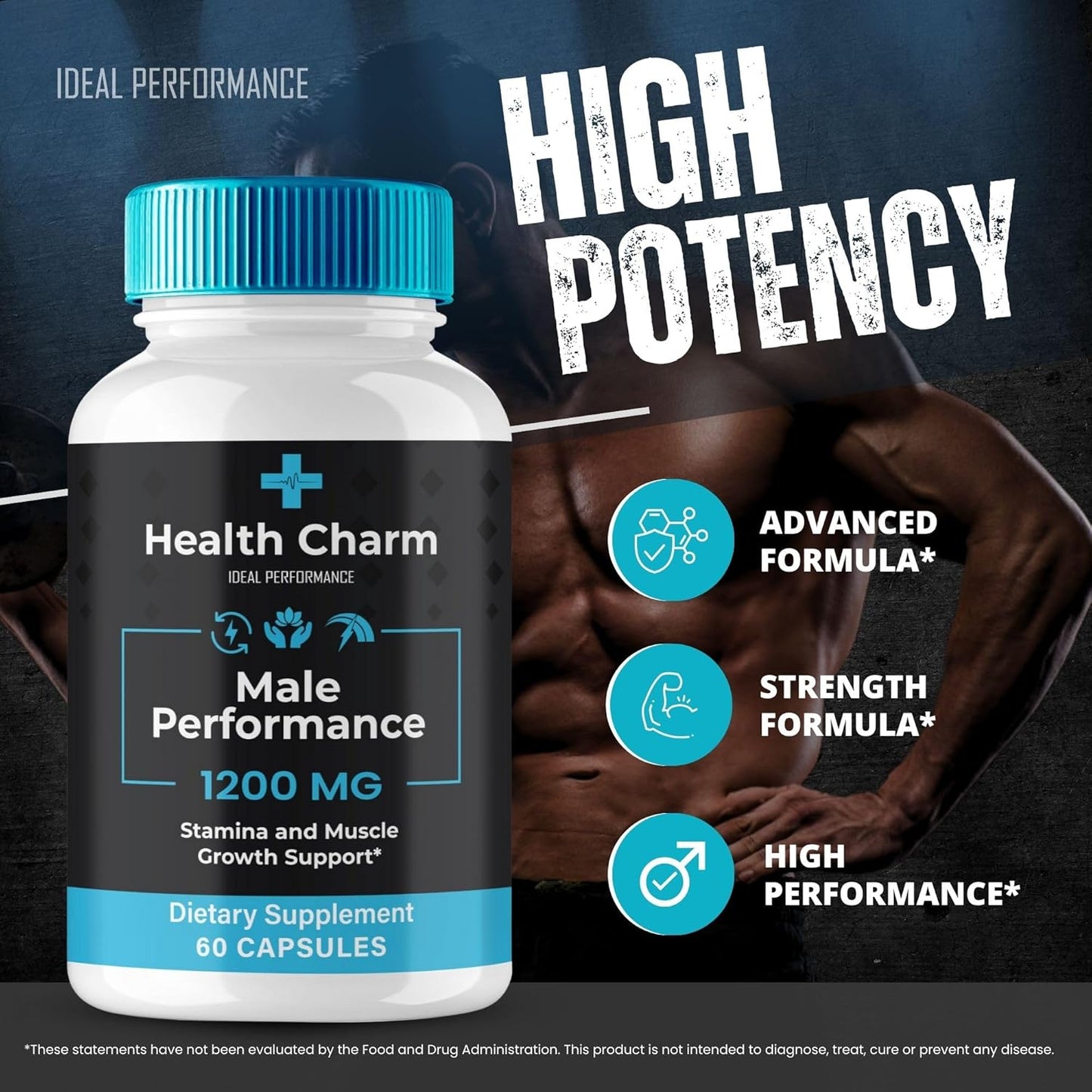 All-Natural Health Charm Supplement for Men - 120 Capsules for 60 Days Support