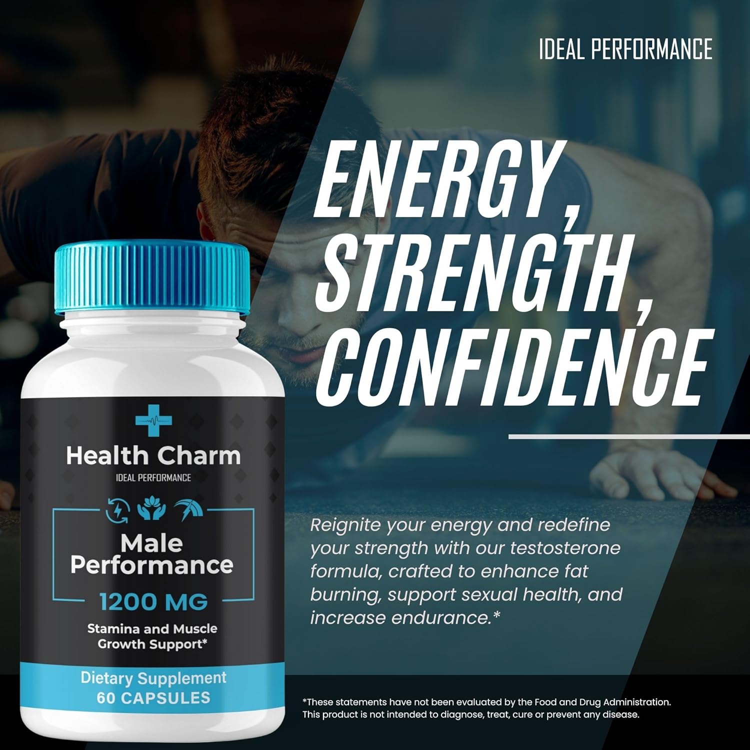 All-Natural Health Charm Supplement for Men - 120 Capsules for 60 Days Support