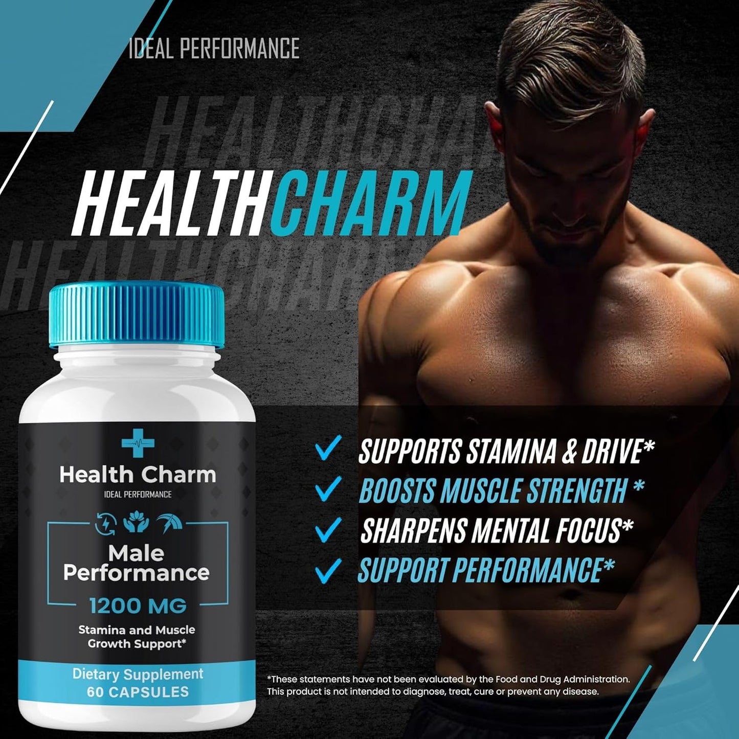 All-Natural Health Charm Supplement for Men - 120 Capsules for 60 Days Support