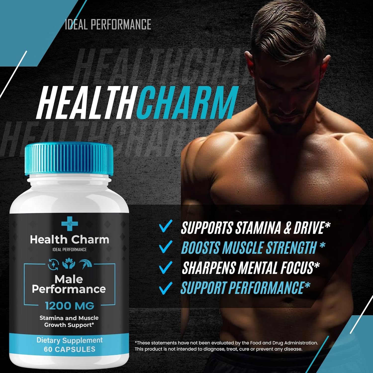 All-Natural Health Charm Supplement for Men - 120 Capsules for 60 Days Support