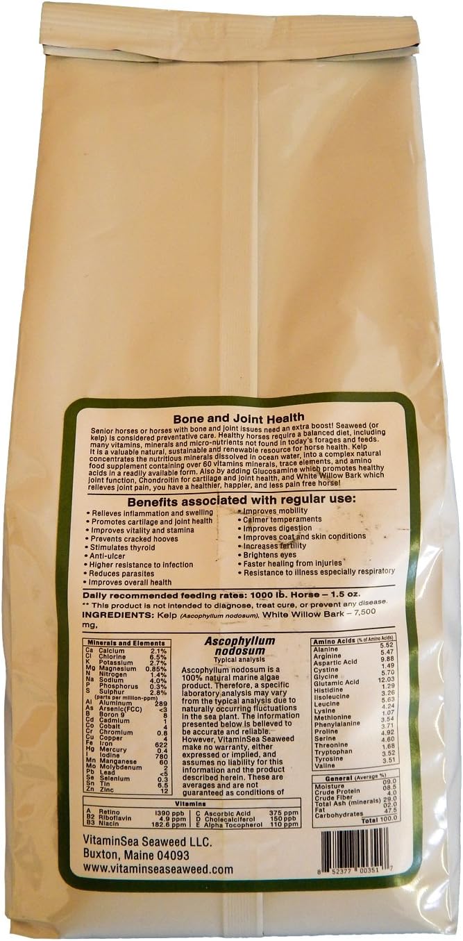 All Natural Horse Kelp Dried Seaweed Supplement with Glucosamine, Chondroitin, White Willow Bark for Bone and Joint Health - 3 LB