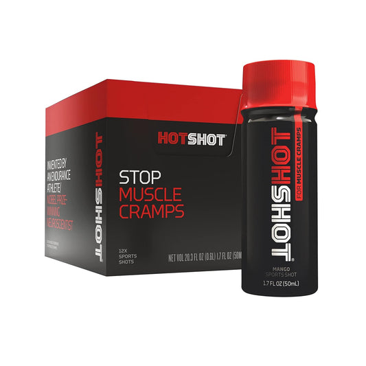 All Natural HOTSHOT Sports Shot Muscle Cramp Relief Drink, Scientifically Proven for Leg and Night Cramps, NSF Certified (Spicy Mango, 1.7 Fl Oz, Pack of 12)