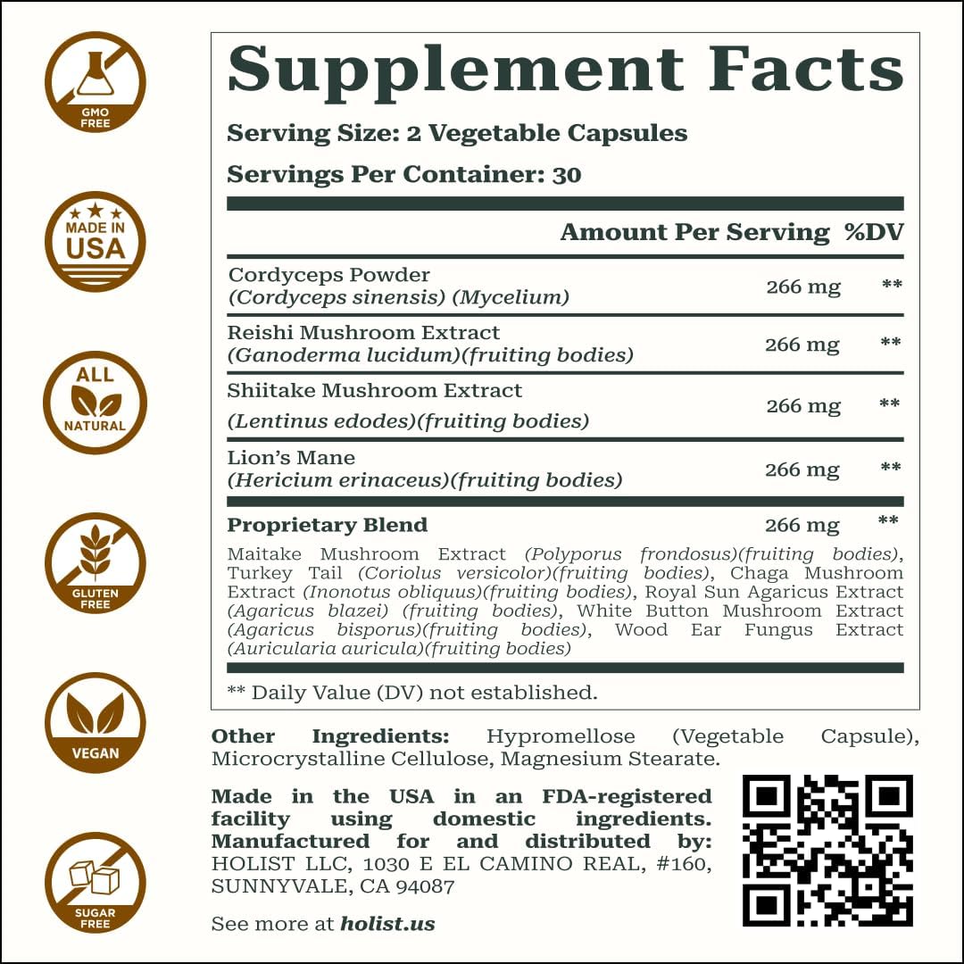 All-Natural Lion’s Mane Mushroom Supplement for Immune Support, Brain Health, Energy & Longevity - Vegan Nootropic with Reishi, Shiitake, Maitake - Non-GMO, Gluten-Free - 60 Capsules - BoostGo Australia