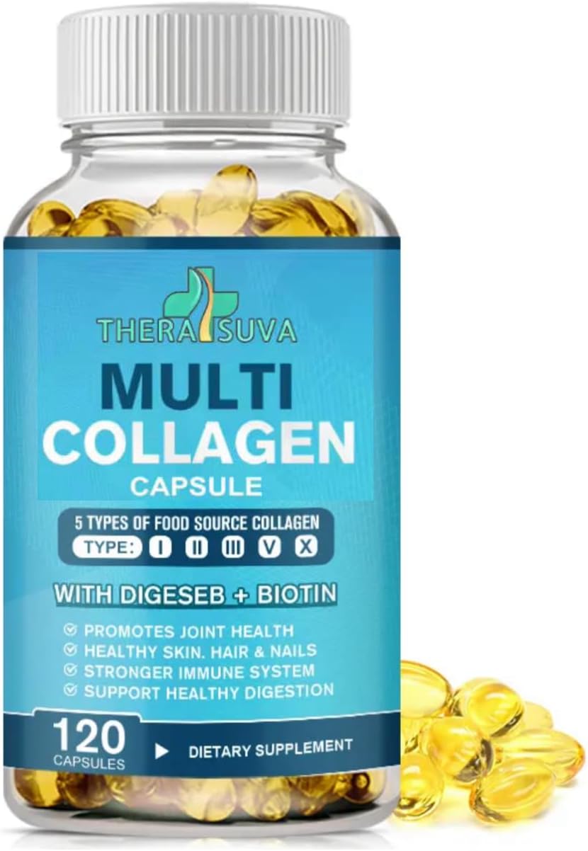 All Natural Multi-Collagen Complex with Biotin & Vitamin C for Hair, Skin, Nails & Joint Health - 120 Capsules, Non GMO, Type I II III V X