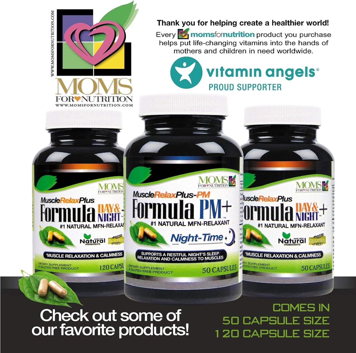 All Natural Muscle Relax Formula PM Plus - Maximum Strength Night-Time Relaxant - Moms For Nutrition - 50 Count