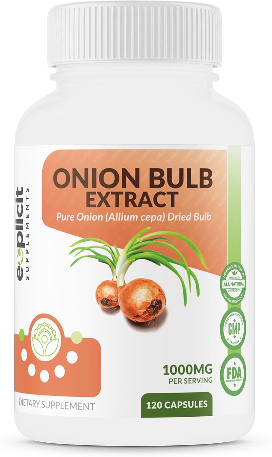 All Natural Onion Extract 1000mg Capsules for Herbal Support - Dried Onion Bulb (Allium Cepa) Dietary Supplement