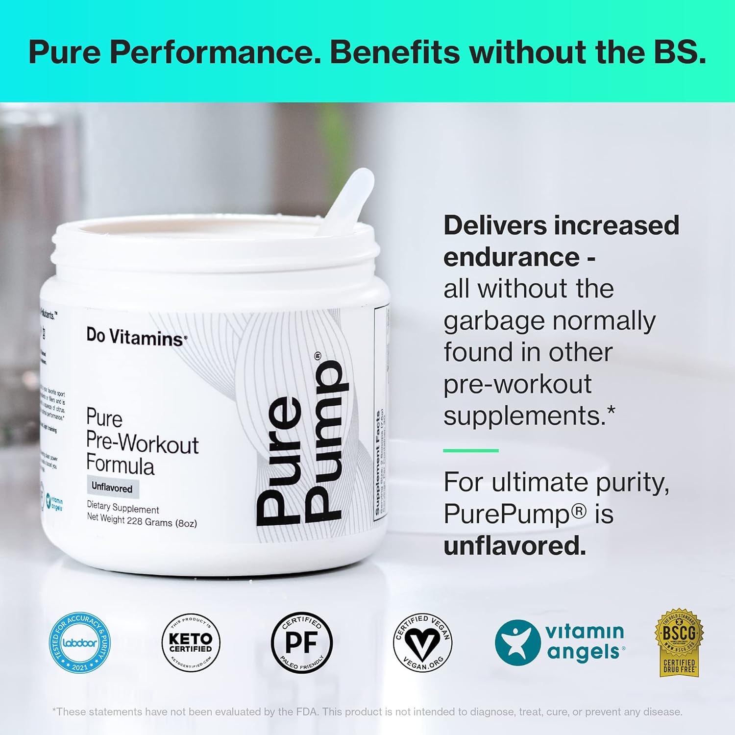 All-Natural Pre-Workout Powder for Energy, Focus, and Endurance - Vitamins PurePump, Citrulline, Beta Alanine, Vegan, Paleo, Keto - Unflavored (30 Servings)