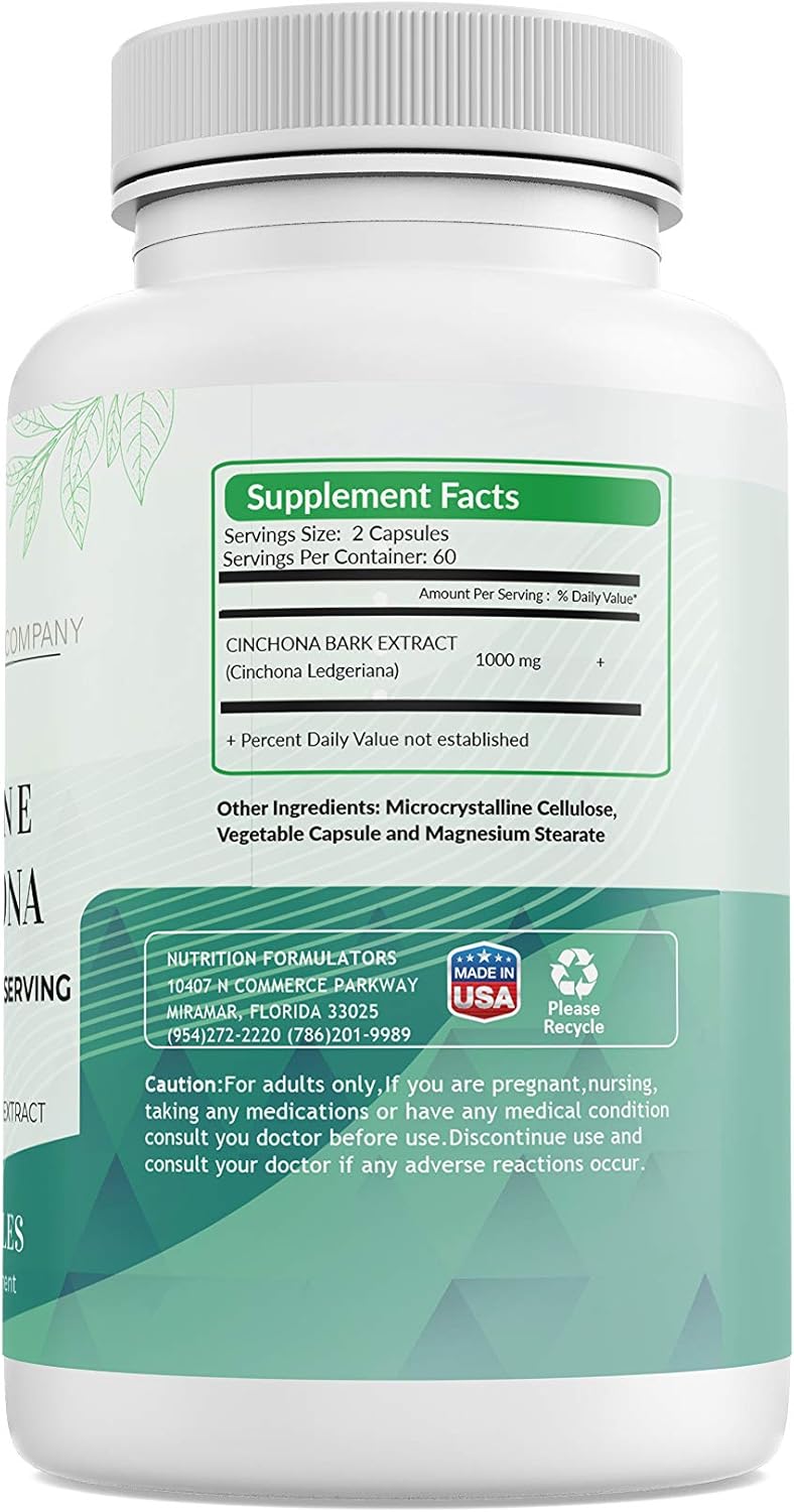 All-Natural Quinine Cinchona Bark Extract Supplement for Immune System Boost - 1000mg Capsules (120 Count)