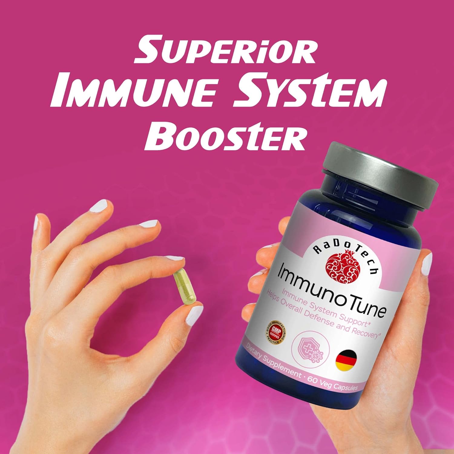 All-Natural RaDoTech ImmunoTune Immune Support Supplement - Boost Bodily Resistance and Defense, Fortify Immune Health - 60 Veg Capsules