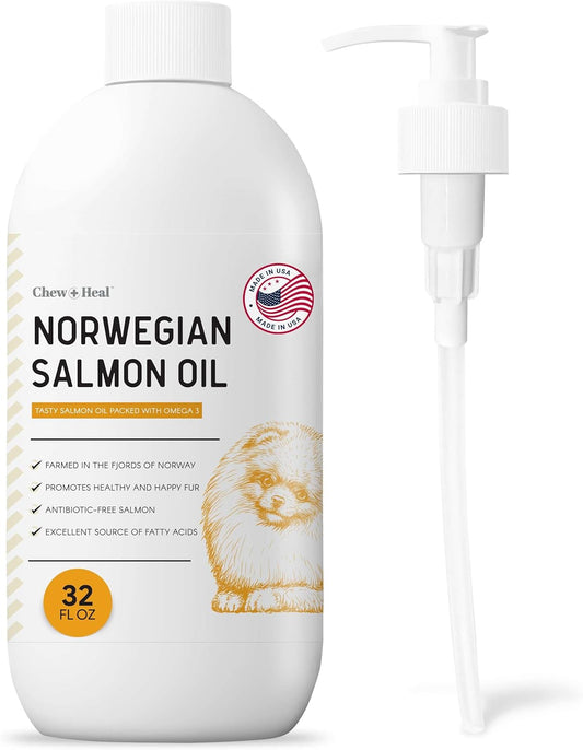 All-Natural Salmon Oil Liquid for Dogs and Cats - Omega-Rich Supplement for Healthy Skin, Coat, Joints, and Immune Support - Premium Pet Care from Chew + Heal Labs, Made in USA - 32 oz