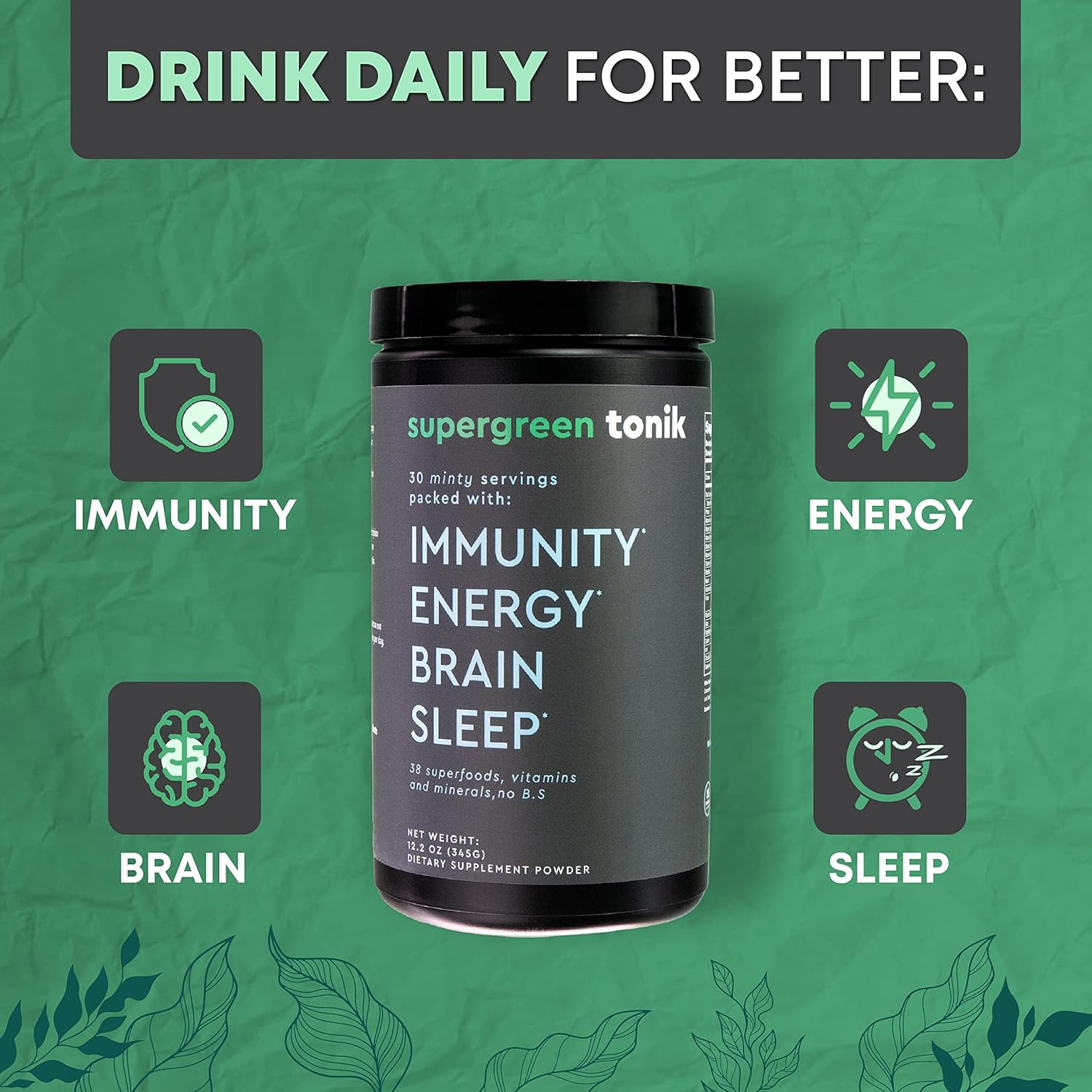 All-Natural Superfood Powder with 38 Superfoods, Vitamins, and Minerals for Energy, Stress, and Immunity Support - 30 Day Supply