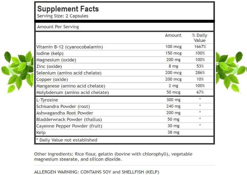 All-Natural Thyroid Support Complex Supplement for Energy Boost and Hormone Balance - 60 Veggie Capsules