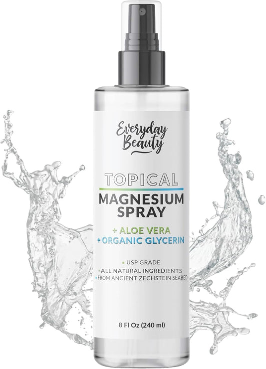 All Natural Topical Magnesium Spray with Aloe & Glycerin for Everyday Beauty - 8 fl oz - Made in USA