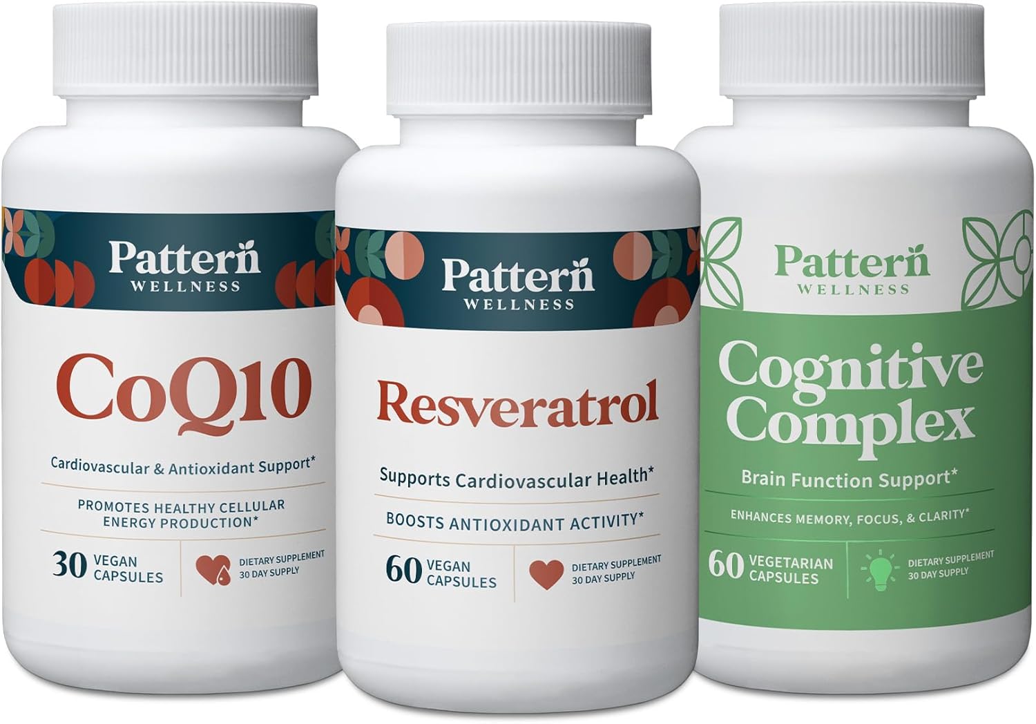 All-Natural Vegan-Friendly Healthy Aging Bundle with CoQ10, Resveratrol, and Cognitive Complex - Timeless Health & Wellness Support - 3 Pack
