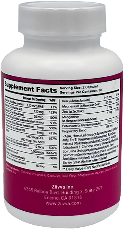 All Natural Vegan Hair Vitamin Supplement for Men & Women - Promotes Hair Growth & Thickness - 5000 Mcg Biotin Capsules