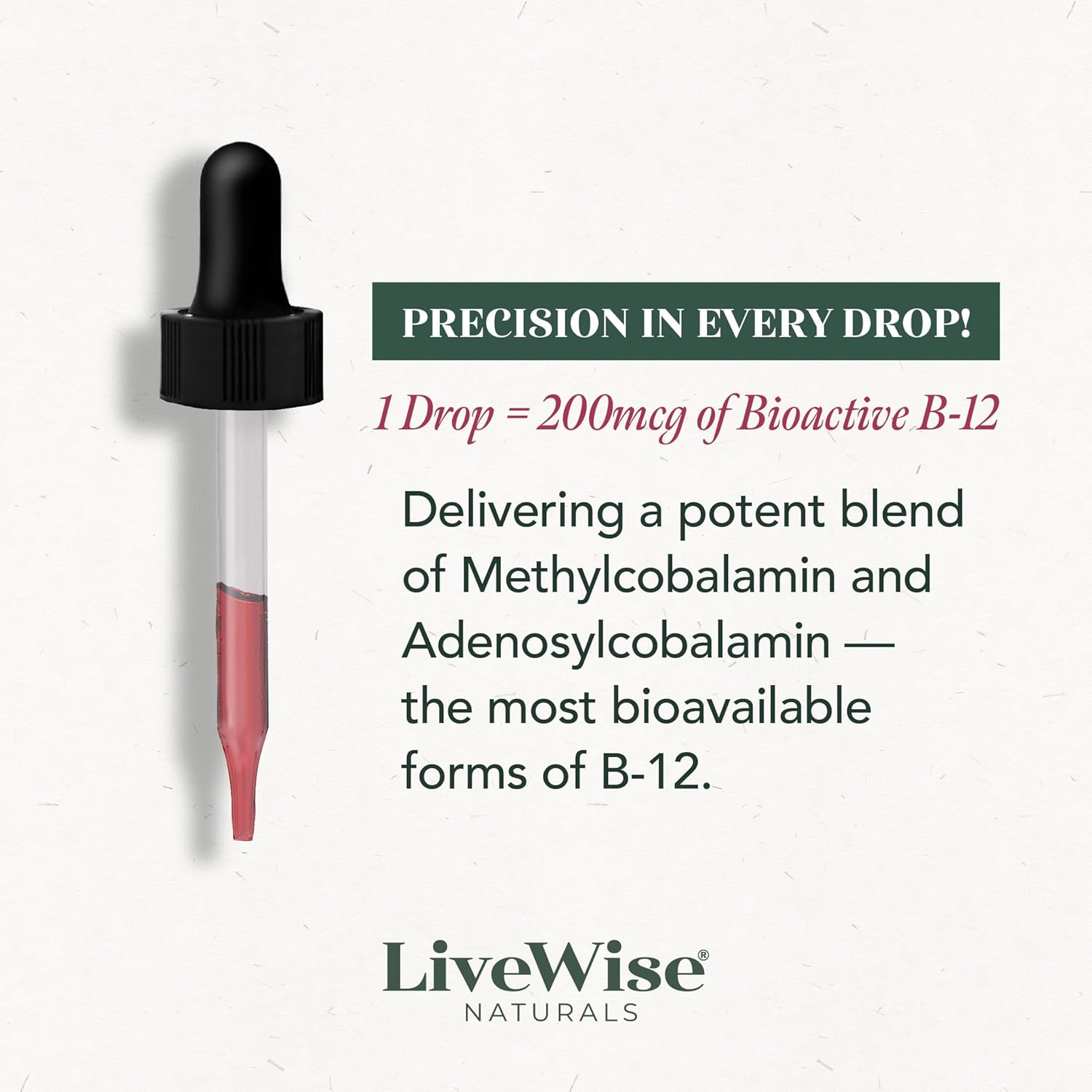 All-Natural Vegan Liquid B12 Drops for Immune System, Energy & Focus - Non-GMO Vitamin Supplement