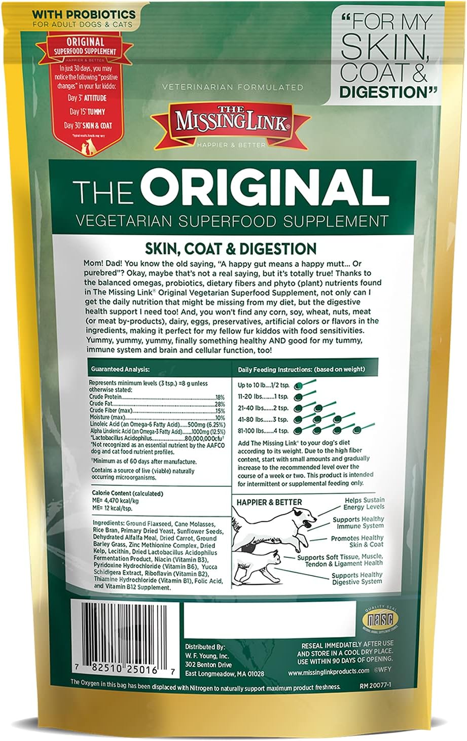 All Natural Vegetarian Omega Superfood Supplement for Dogs & Cats - Promotes Healthy Skin, Coat, & Digestion - 1lb