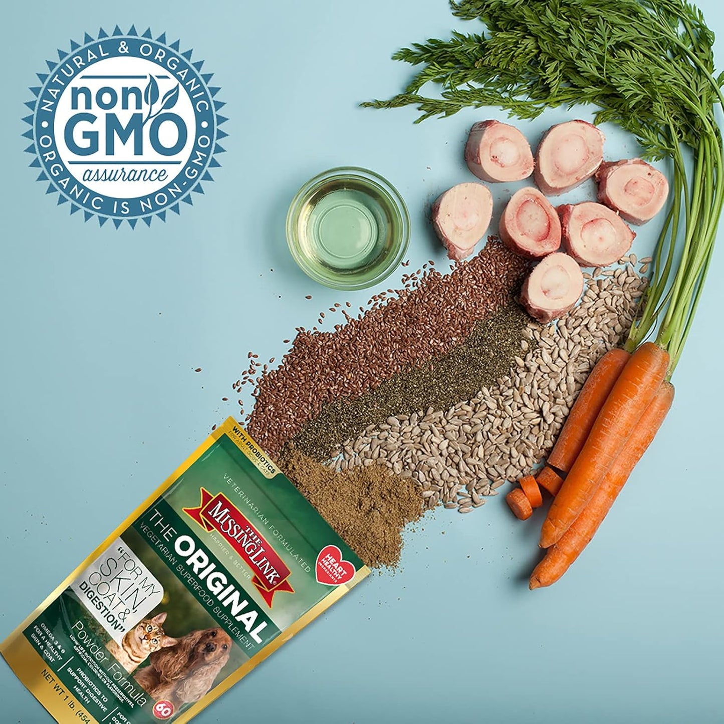 All Natural Vegetarian Omega Superfood Supplement for Dogs & Cats - Promotes Healthy Skin, Coat, & Digestion - 1lb