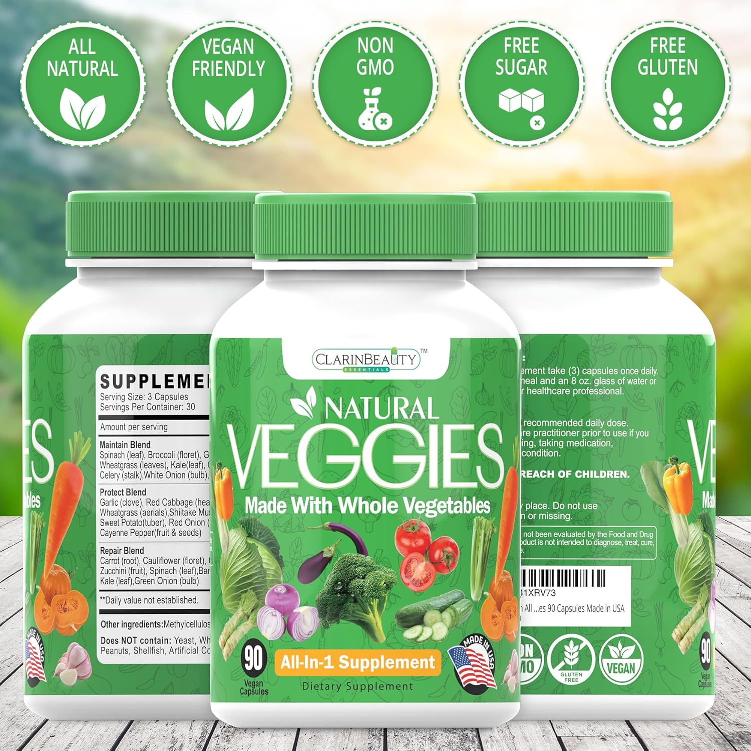 All Natural Veggie Capsules with Whole Superfoods for Maintaining, Protecting, and Repairing - 90 Capsules USA Made