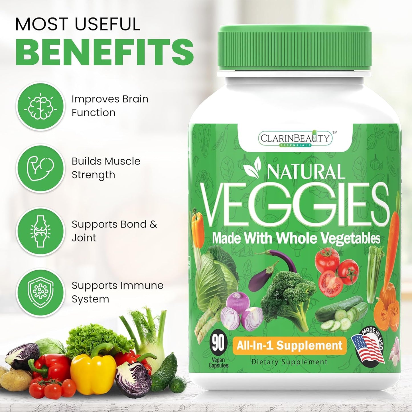 All Natural Veggie Capsules with Whole Superfoods for Maintaining, Protecting, and Repairing - 90 Capsules USA Made