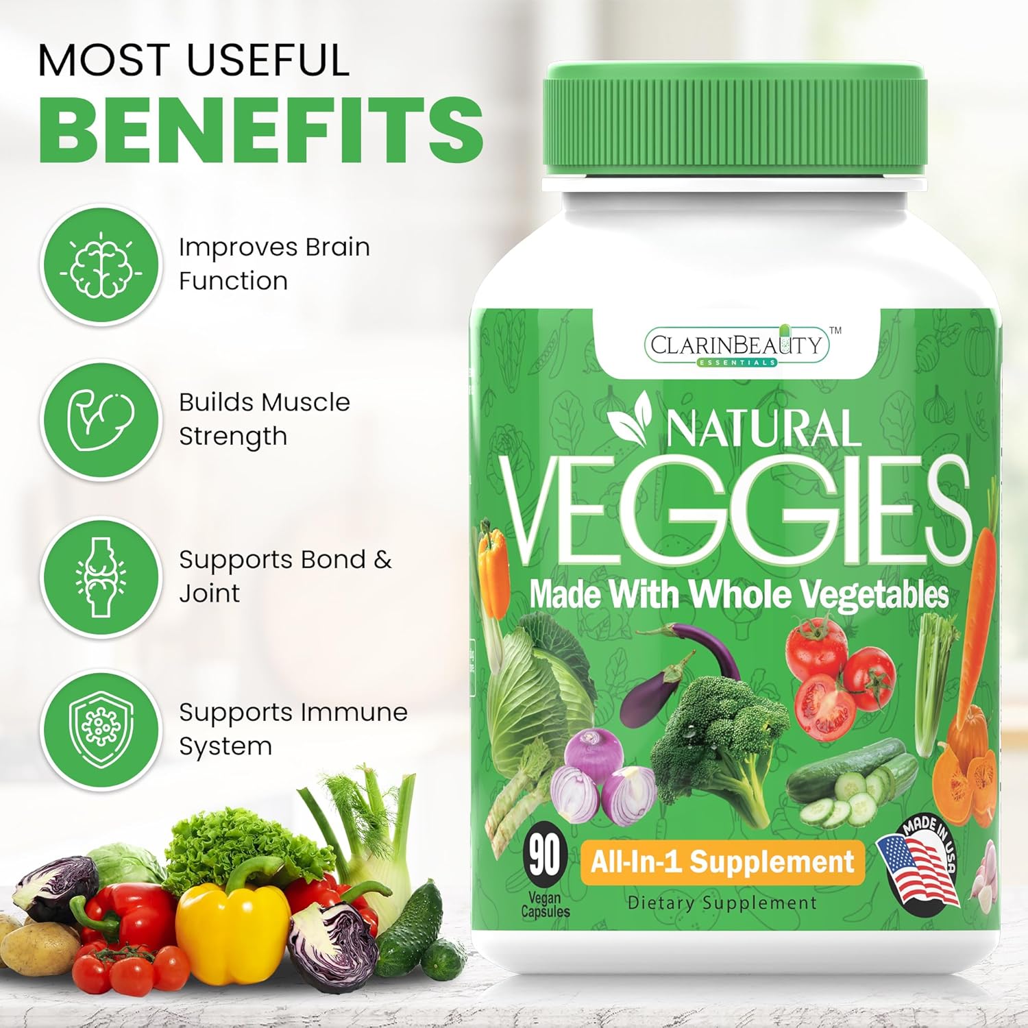 All Natural Veggie Capsules with Whole Superfoods for Maintaining, Protecting, and Repairing - 90 Capsules USA Made