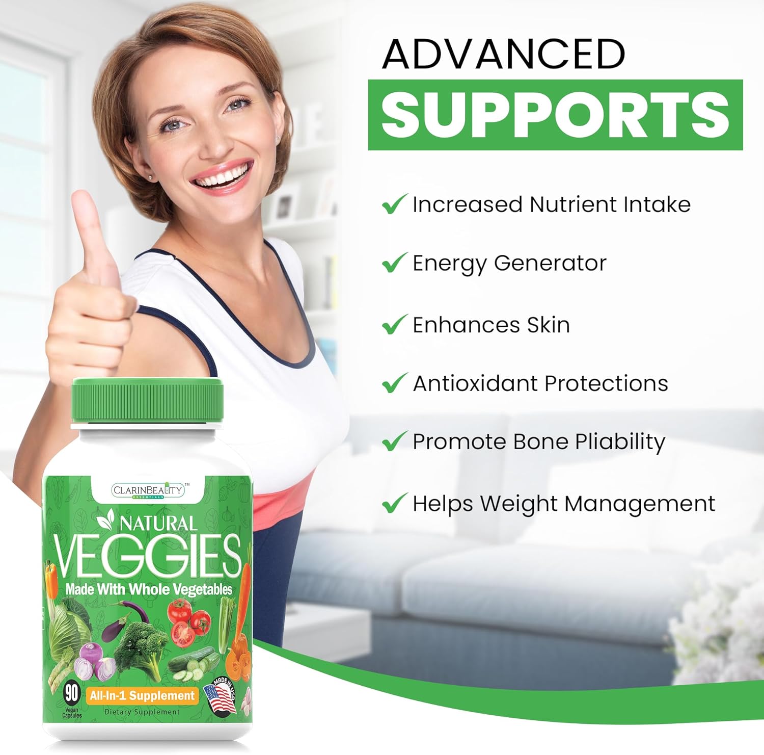 All Natural Veggie Capsules with Whole Superfoods for Maintaining, Protecting, and Repairing - 90 Capsules USA Made