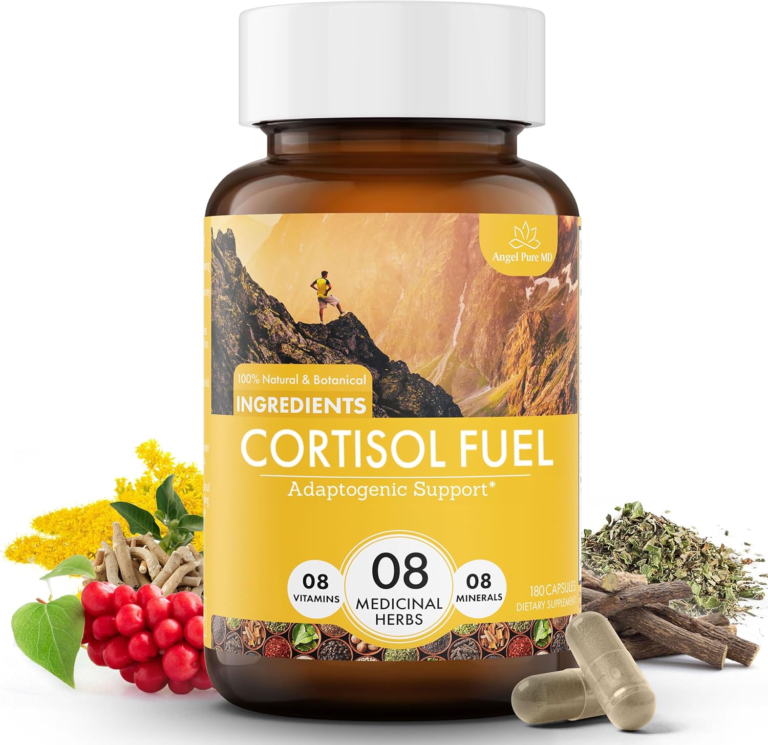 Allergen-Free Stress Relief Supplement with Magnesium, Ashwagandha, and Rhodiola for Cortisol Health, Energy, Mood, and Focus - 180ct
