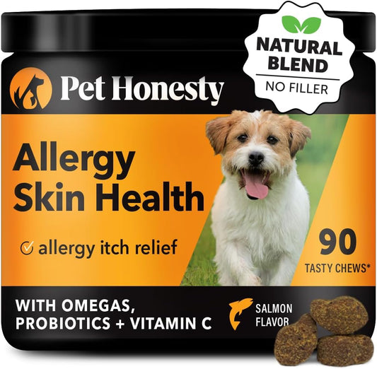Allergy Itch Relief Soft Chews for Dogs - Fish Oil & Probiotics, Healthy Skin & Coat Supplement - 90 Ct Salmon Flavor