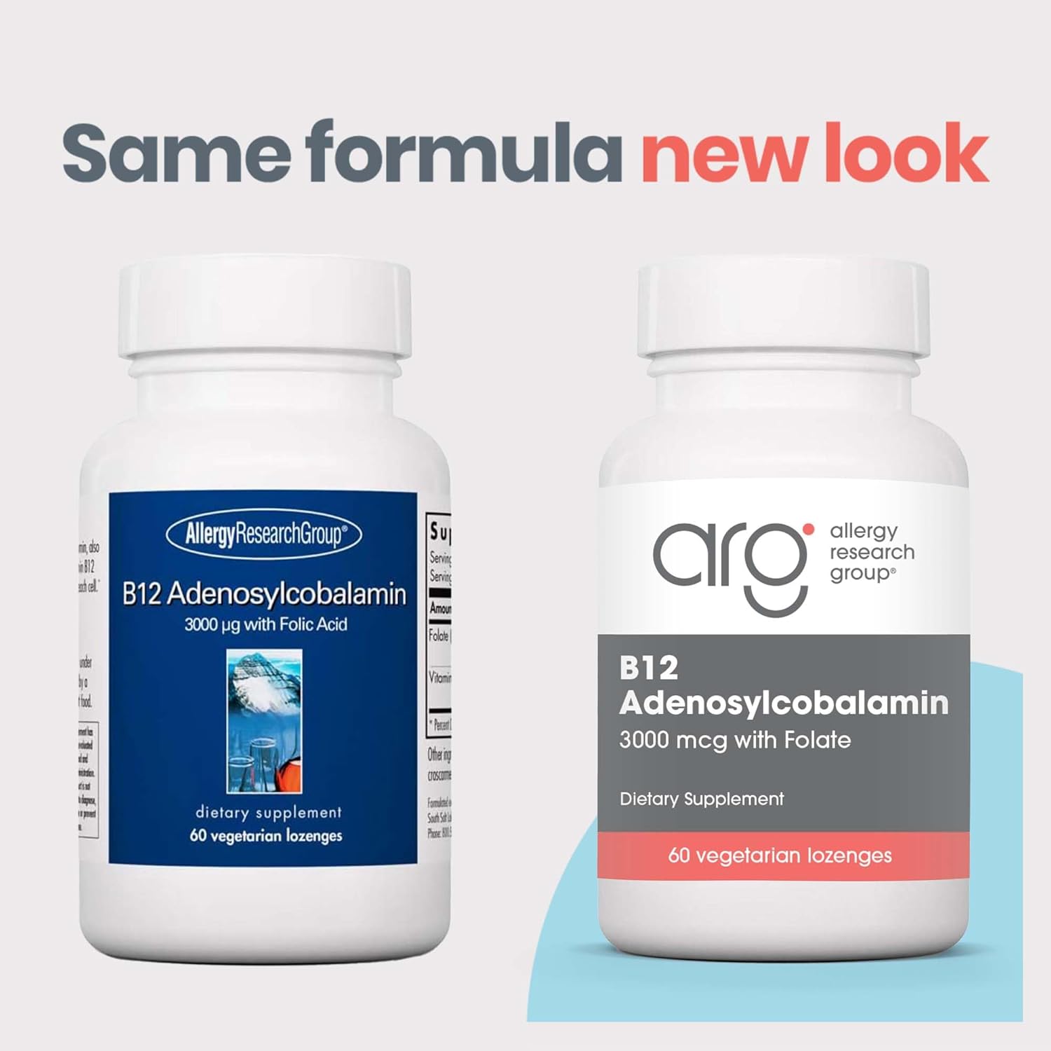 Allergy Research Group B12 Adenosylcobalamin Supplement with Folic Acid - 3000 mcg Vitamin B12 Lozenges - 60 Count