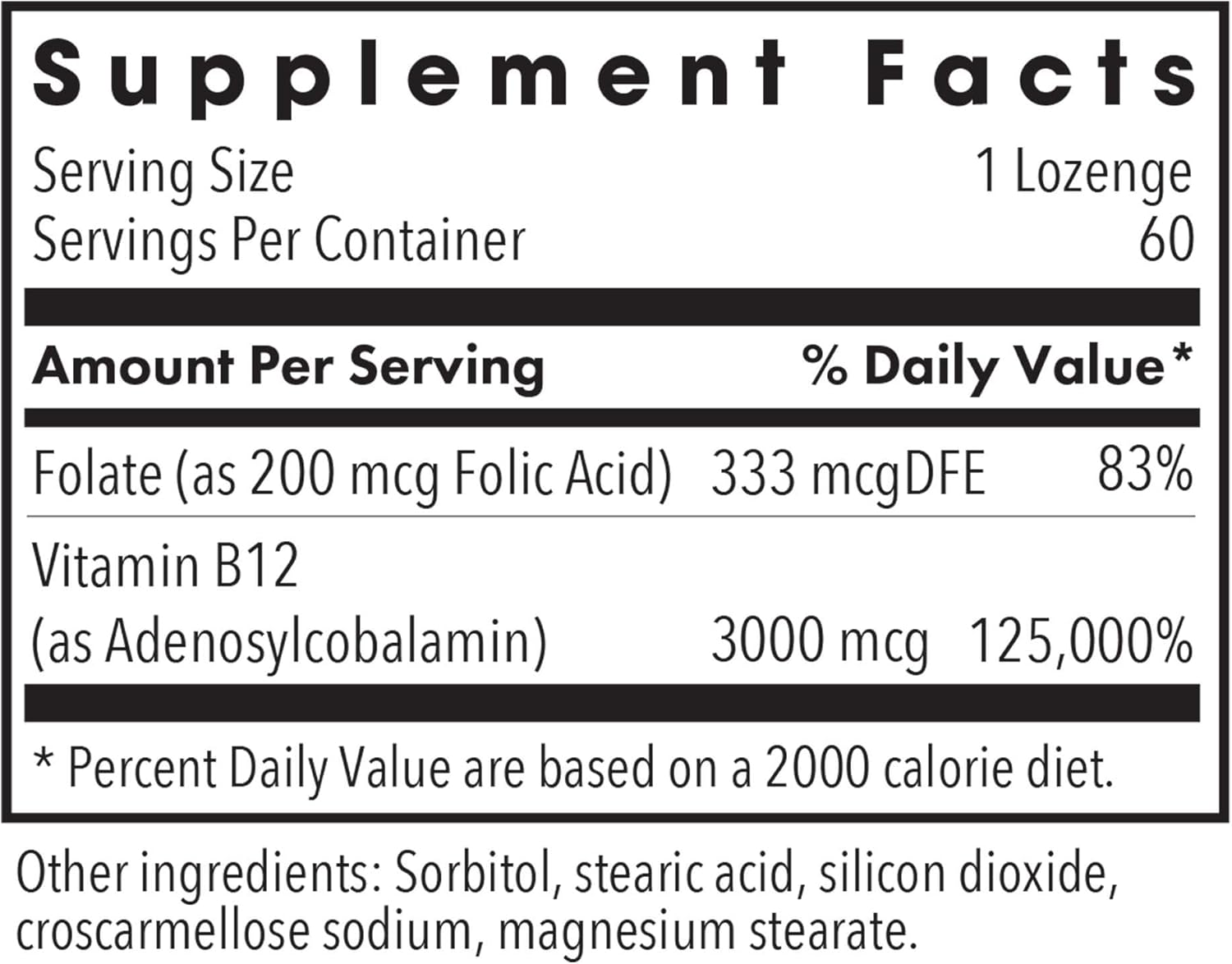Allergy Research Group B12 Adenosylcobalamin Supplement with Folic Acid - 3000 mcg Vitamin B12 Lozenges - 60 Count