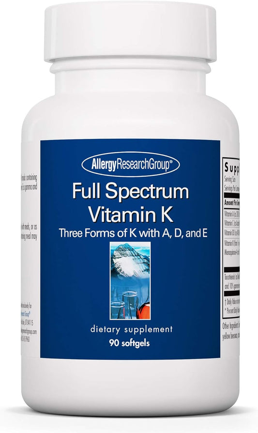 Allergy Research Group Full Spectrum Vitamin K Complex with K1, K2, D3, and A - 90 Count Supplement