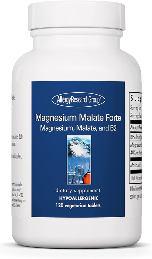 Allergy Research Group Magnesium Malate Forte Supplement - Energy Support with Vitamin B2, Vegetarian Tablets - 120 Count