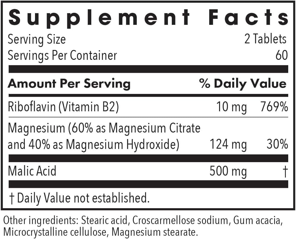 Allergy Research Group Magnesium Malate Forte Supplement - Energy Support with Vitamin B2, Vegetarian Tablets - 120 Count