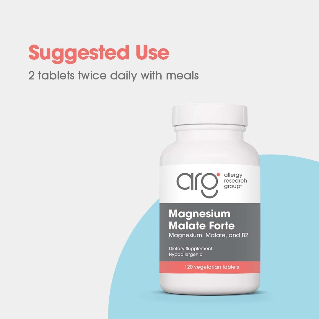 Allergy Research Group Magnesium Malate Forte Supplement - Energy Support with Vitamin B2, Vegetarian Tablets - 120 Count