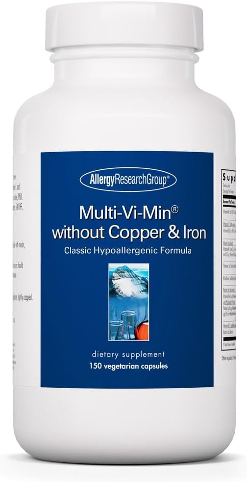 Allergy Research Group Multi-Vi-Min Without Copper & Iron - 150 Count, Multivitamin & Mineral Complex with Iodine for Men & Women