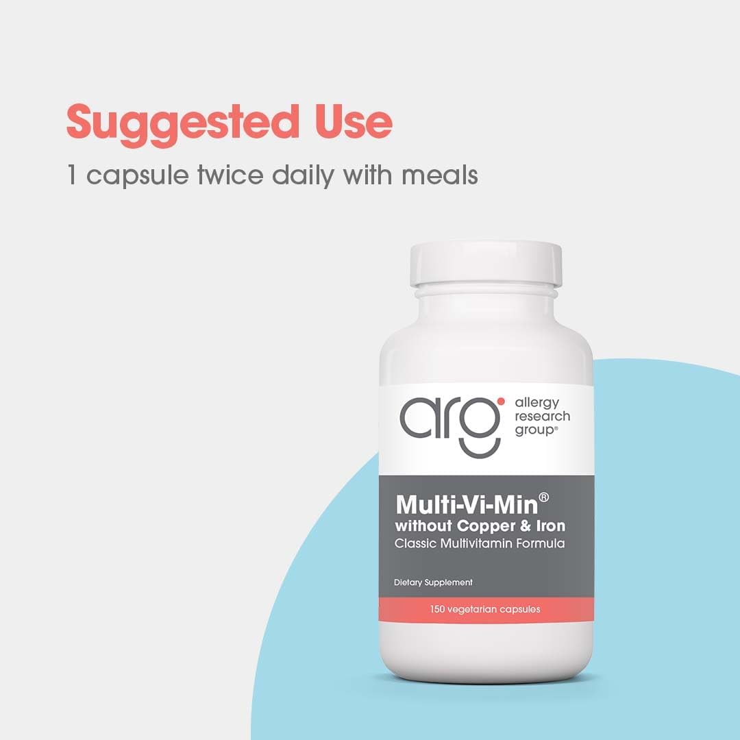 Allergy Research Group Multi-Vi-Min Without Copper & Iron - 150 Count, Multivitamin & Mineral Complex with Iodine for Men & Women