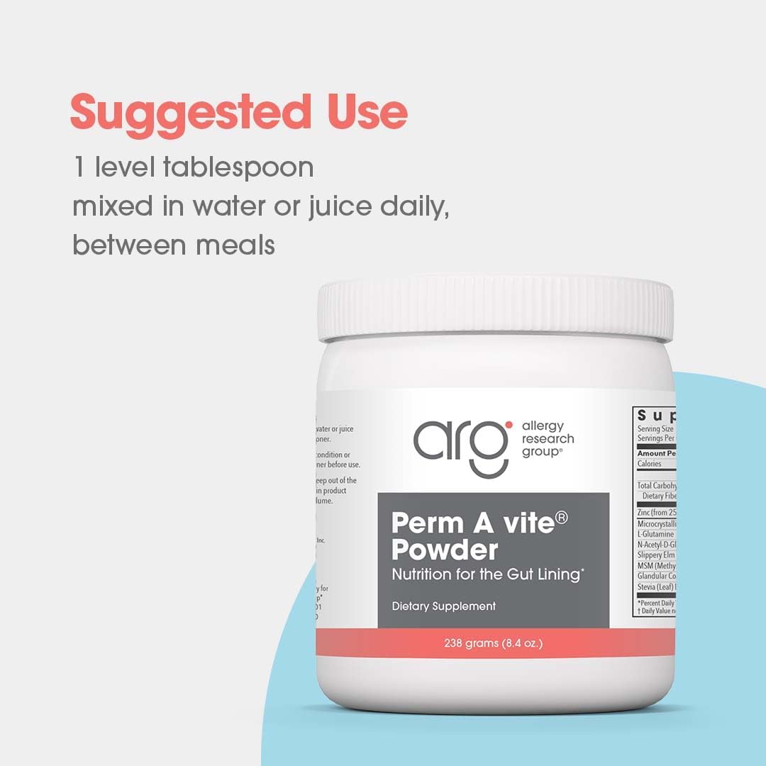 Allergy Research Group Perm A Vite Powder - Gut Health Supplement with L-Glutamine and Slippery Elm - 8.4 Oz