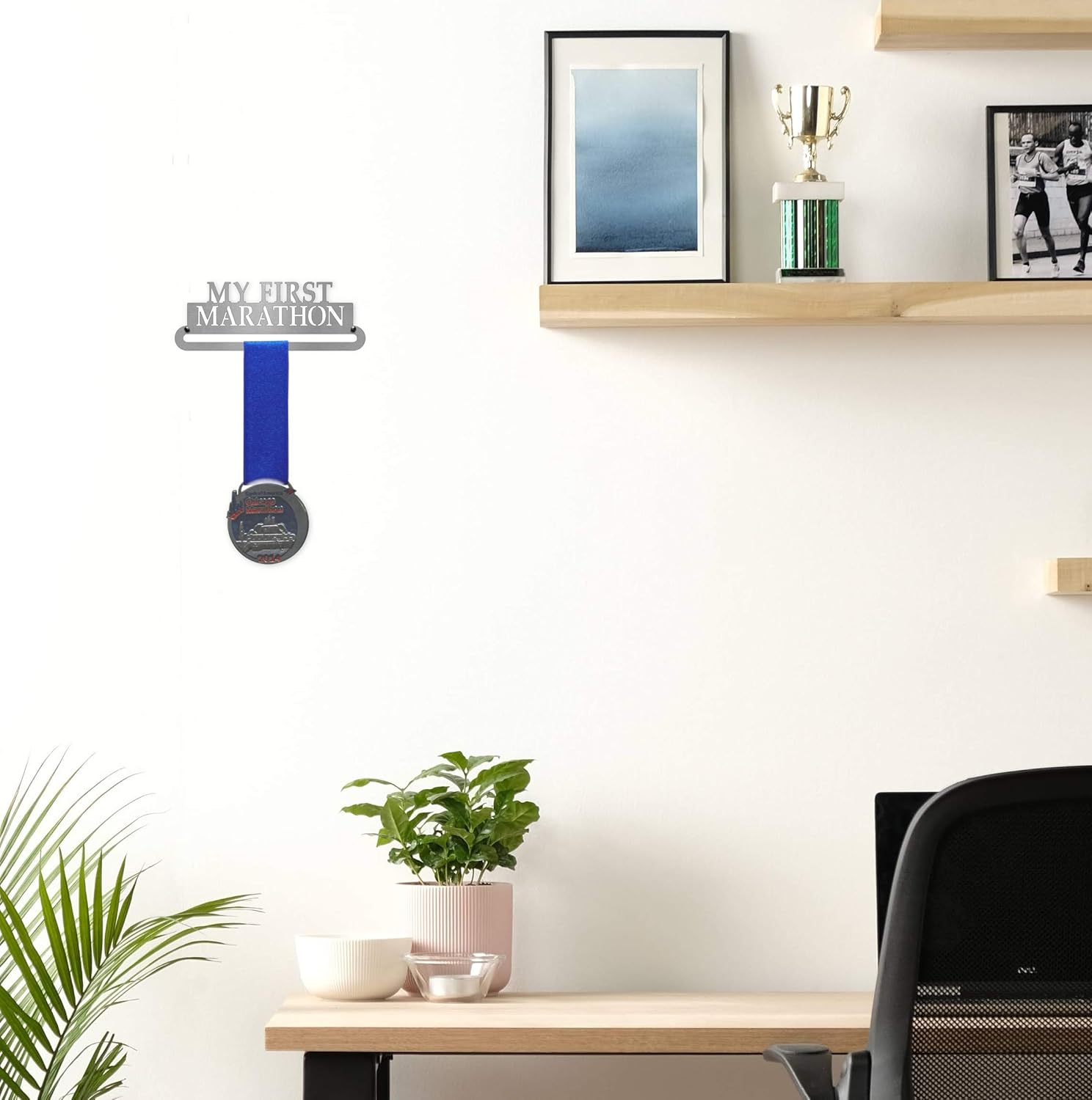 Allied Medal Hangers My First Marathon - Single Medal Holder (6'' Wide) - Book Antiqua/Book Antiqua Negative - Various Options