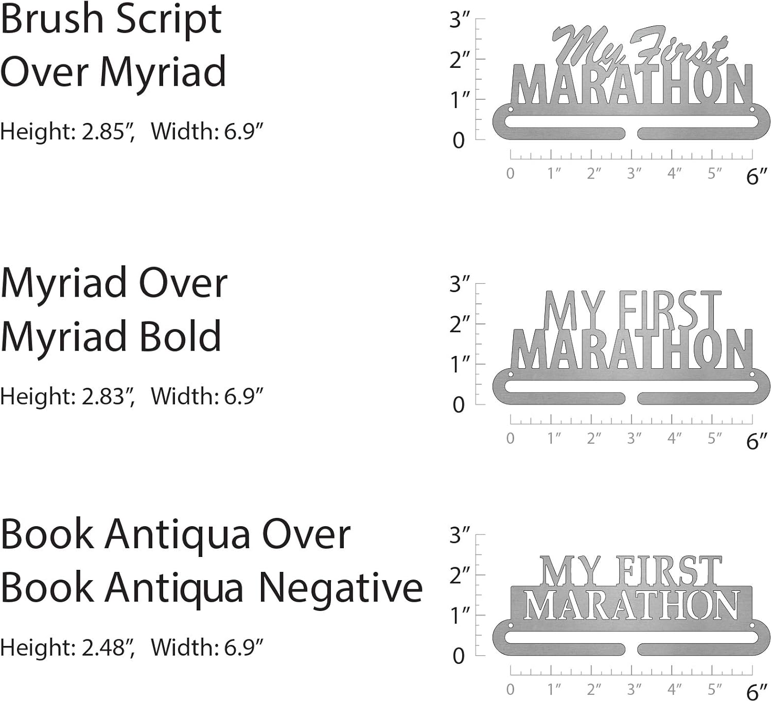 Allied Medal Hangers My First Marathon - Single Medal Holder (6'' Wide) - Book Antiqua/Book Antiqua Negative - Various Options